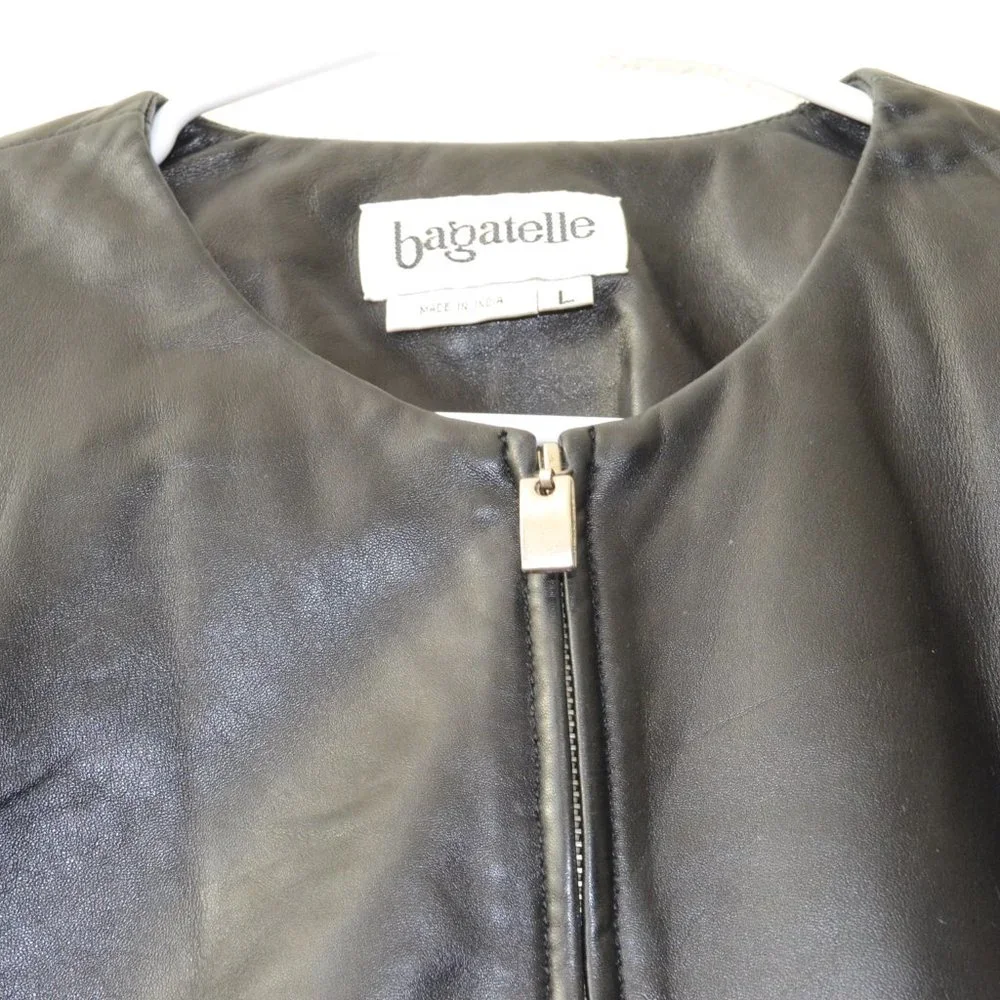 Bagatelle Black Leather Jacket Size Large Full Zip - Picture 4 of 14